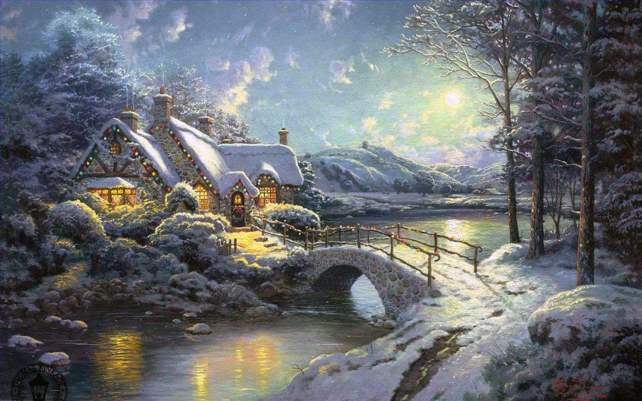 Christmas Moonlight Thomas Kinkade Oil Paintings